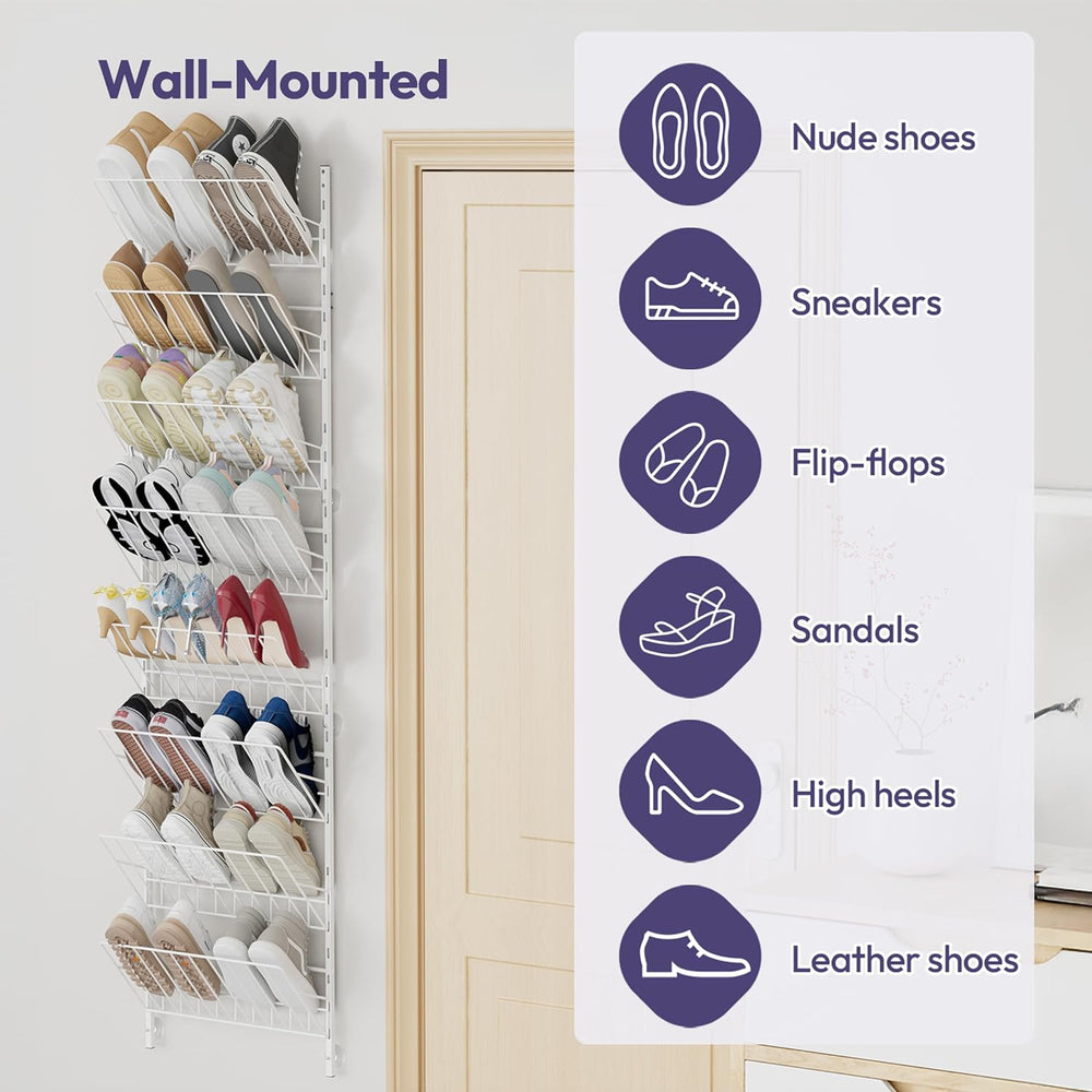 SWTYMIKI Over the Door Shoe Organizer - Adjustable 8 Tier Hanging Shoe Rack O...