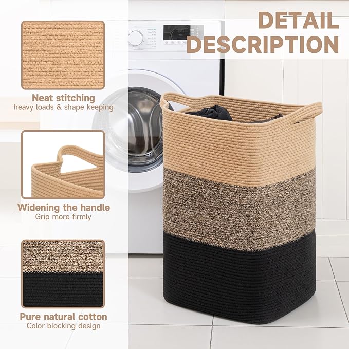 CLHMILY&Z 95L Laundry Basket Rectangular Black Jute Rope - Image 5