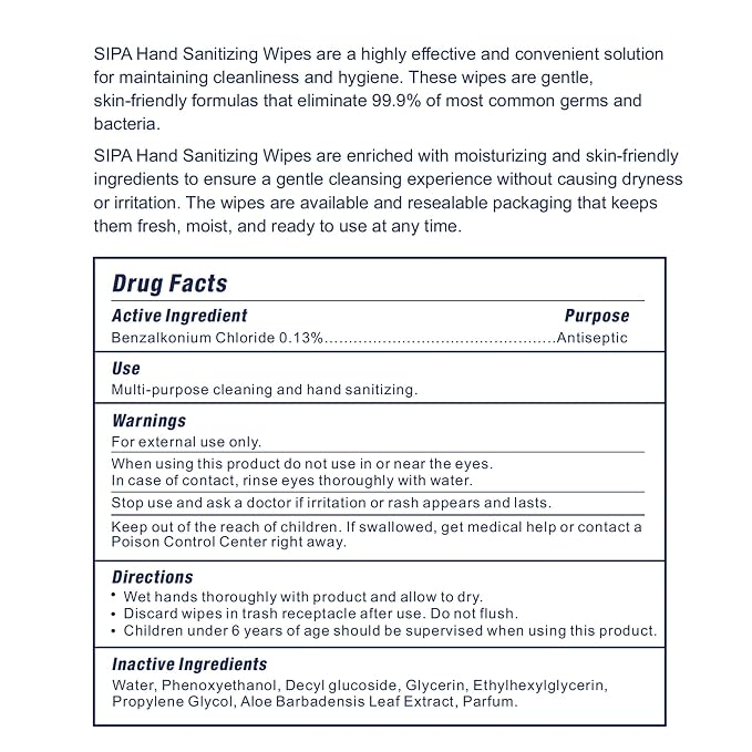 SIPA Hand Sanitizing Wipes 100 WIPES/CANISTER, Soft Textured Wipes, Fresh - Image 4