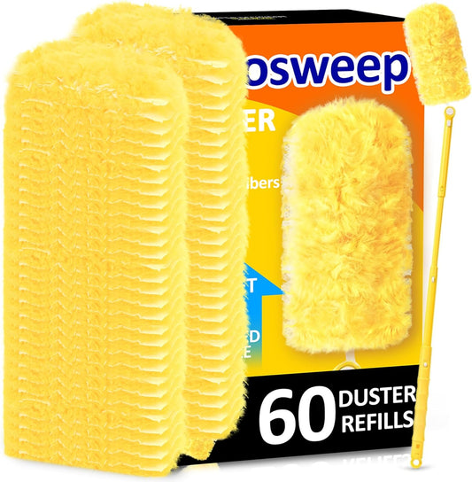 Heavy Duty Multi Surface 360°Heavy Duty 60 Duster Refills & 1 Handle, Disposable Dusters for Cleaning Compatible with swiffer