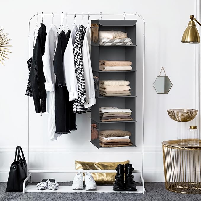 Simple Houseware 5 Shelf Hanging Closet Organizer, Dark Gray - Image 5