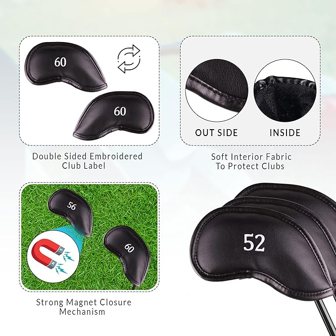 Premium Magnetic Leather Iron and Wedge Golf Club Head Covers | Set of 10 | - Image 3