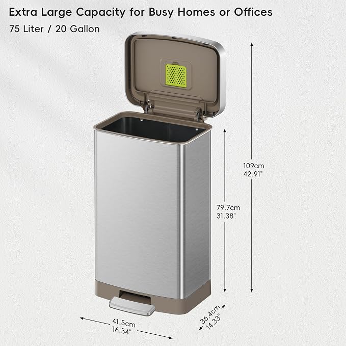 EKO Hudson Matte Stainless 75 Liter/20 Gallon Step Trash Can - Image 3
