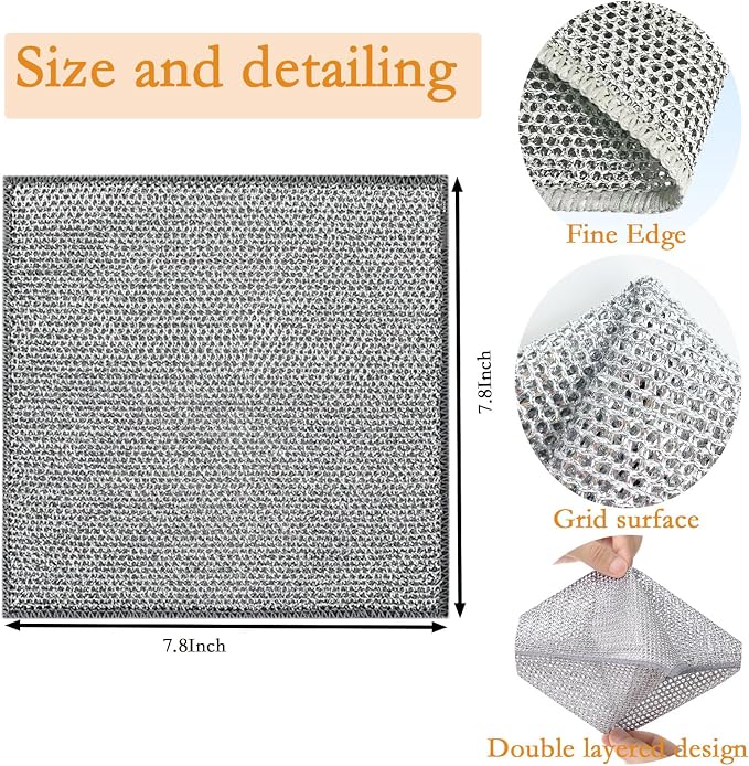 10PCS Double Wet and Dry Wire Dishcloth, Stainless Steel Scrubber, Non-Scratch - Image 2