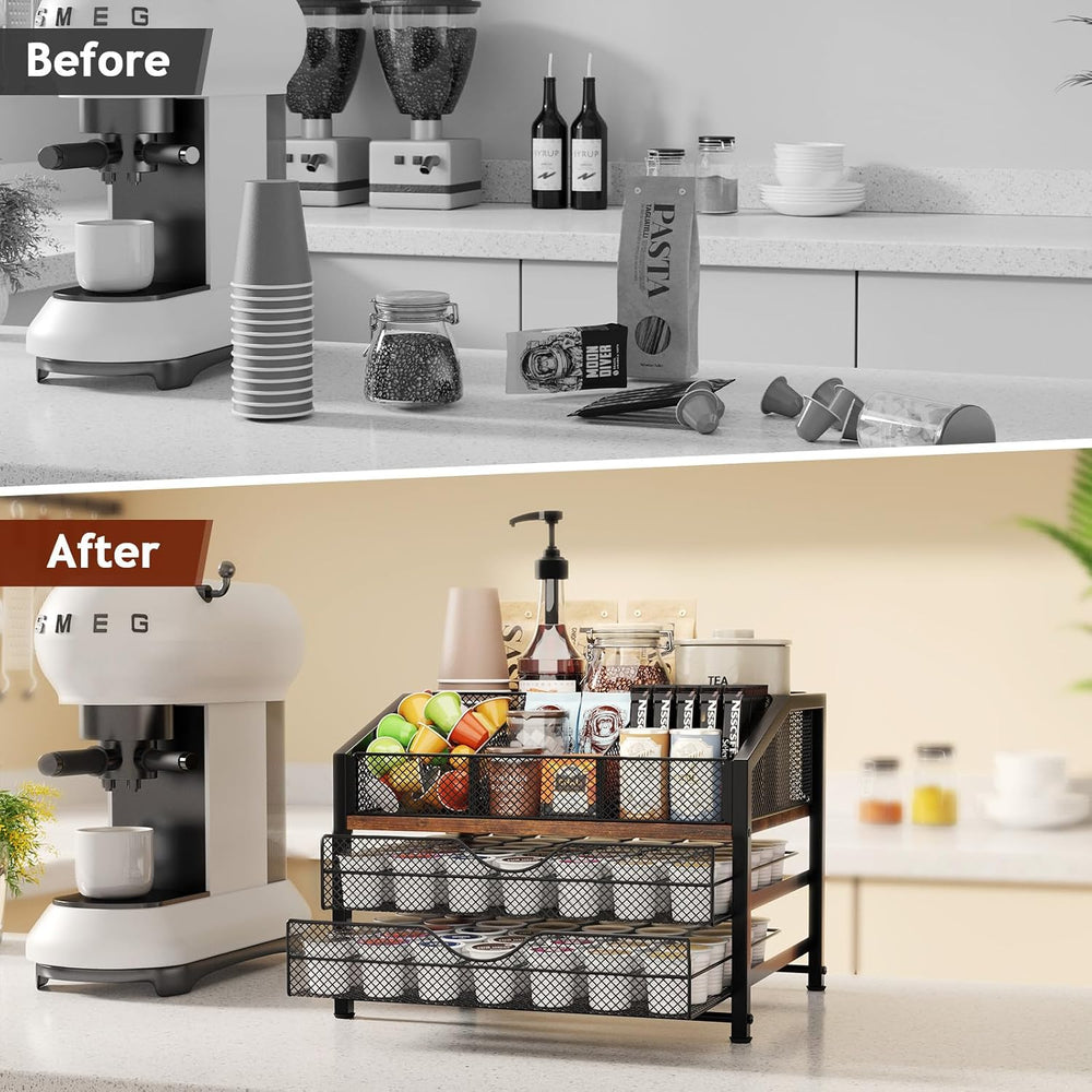Homsorout Coffee Bar Organizer - Coffee Station for Countertop, Metal and Woo...