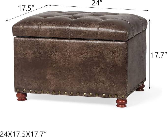 24'' Leather Ottoman with Storage Rectangle Foot Rest Ottomans Stool - Image 3