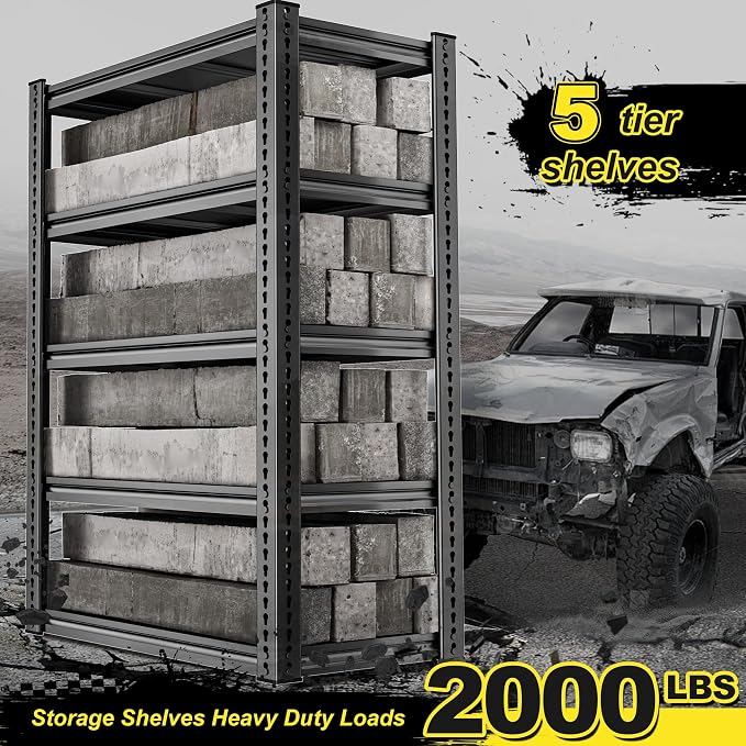 REIBII Garage Shelving Load 2000 LBS, Adjustable 5-Tier Storage Shelves - Image 4