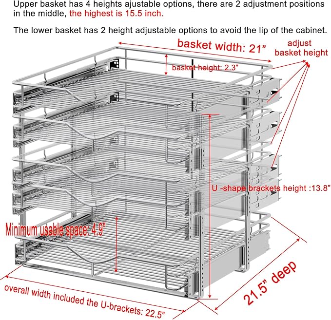 DINDON Pull Out Cabinet Organizer, Cabinet Pull Out Shelves, 2 Tier Pull Out - Image 2