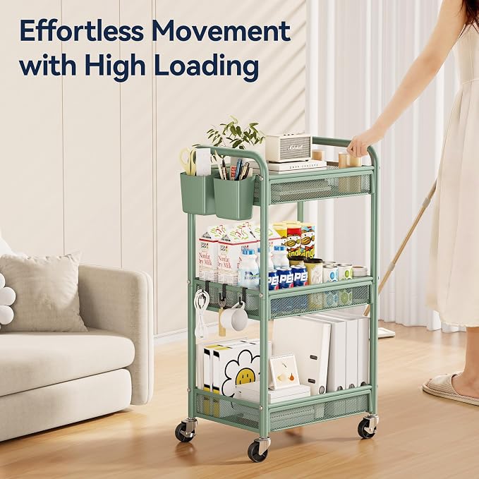 YASONIC 3 Tier Rolling Cart – Metal Utility Storage Cart - Image 4