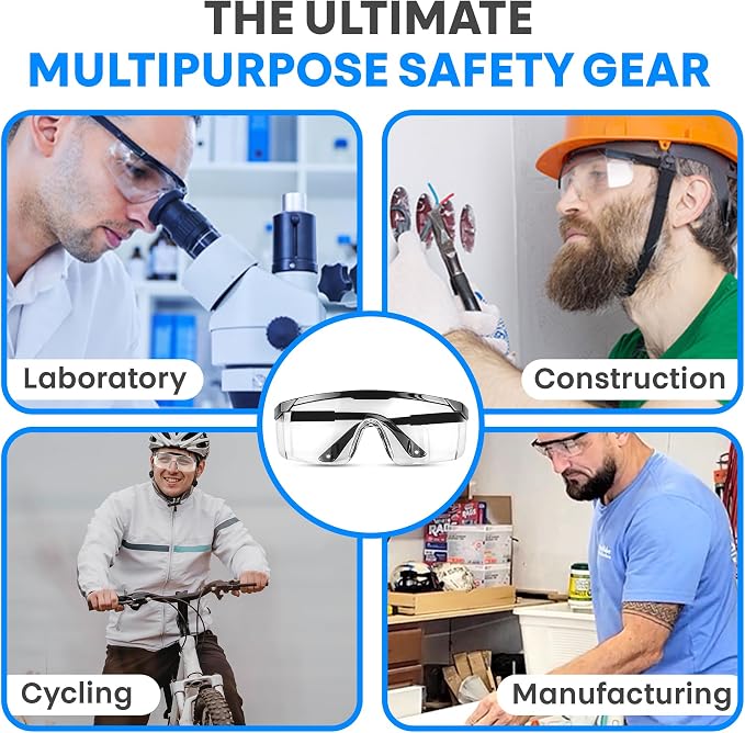 Safety Glasses, Full Coverage Lens, Built-in Brow Guard, UV Resistant, - Image 6
