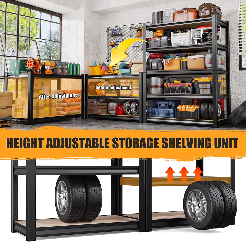 5-Tier Garage Shelving Heavy Duty Storage Shelves, Adjustable Shelving Unit, ...