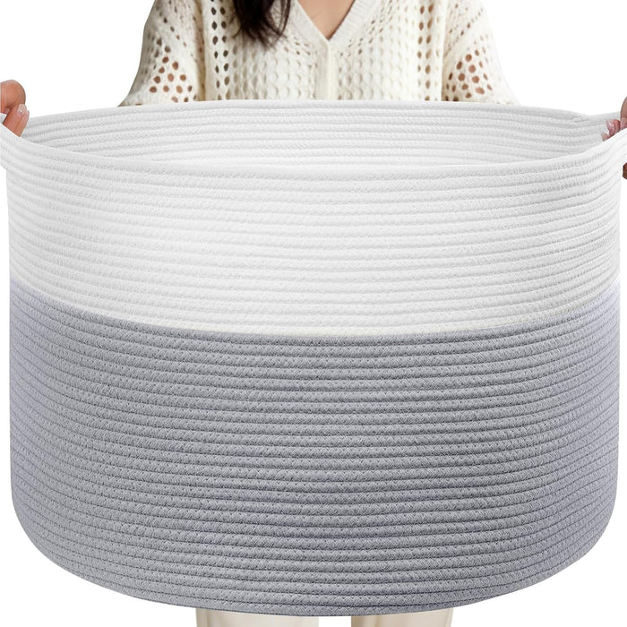 105L Large Blanket Basket Storage with Handles - White & Gray