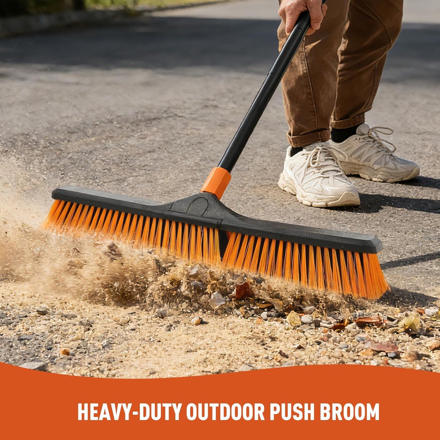 CLEANHOME 24”Push Broom Brush for Floor Cleaning with 65” Long Handle and Stiff Bristles, Heavy Duty Brush for Shop, Deck, Garage, Concrete,Indoor and Outdoor Broom,Orange