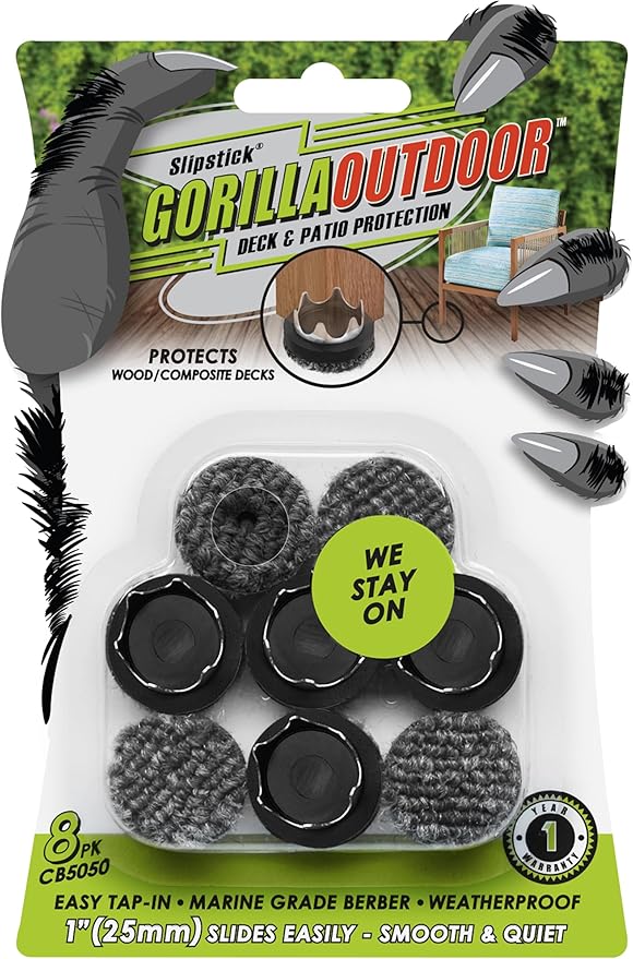 Gorilla Outdoor 1 inch Furniture Feet Floor Protectors/Weatherproof Berber by Slipstick