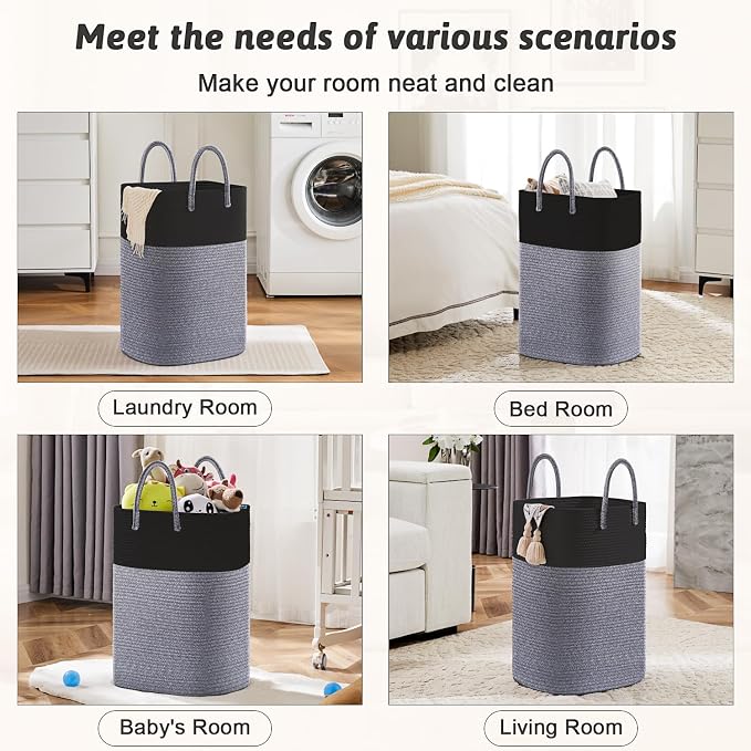 Laundry Basket, Woven Cotton Rope Laundry Hamper, Versatile Storage - Image 5
