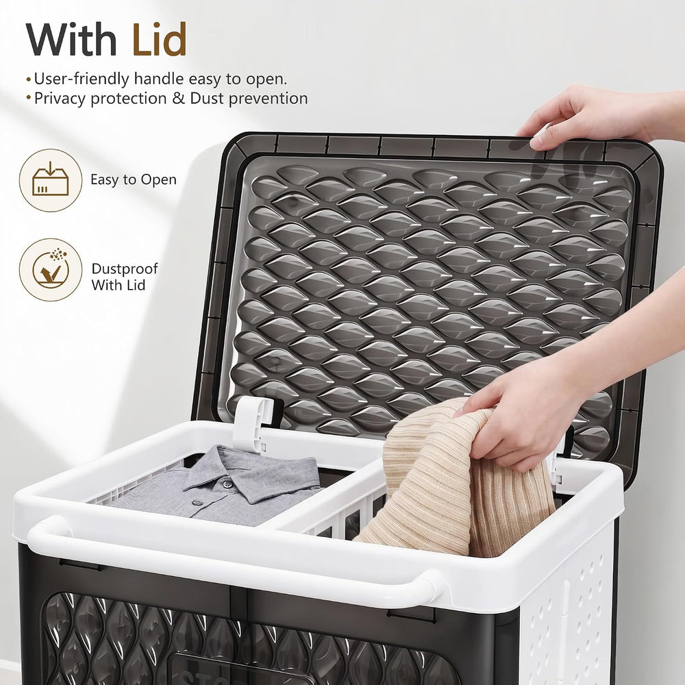 VECELO Rolling Laundry Hamper with Wheels and Lid, Foldable Plastic Laundry B...