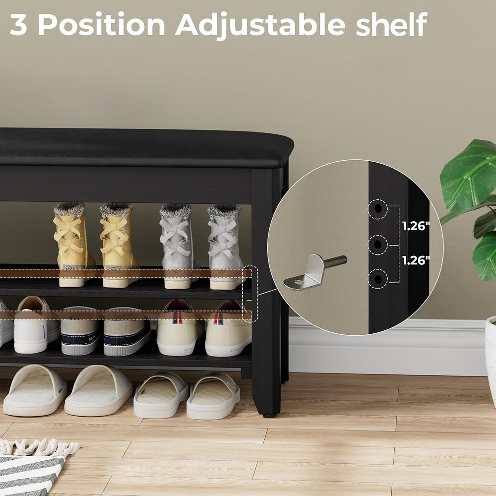 Homleke 39.4" Wide Solid Wood Shoe Rack Bench with Flip-Top Storage