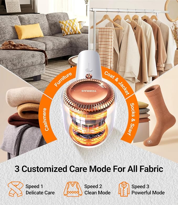 TORRAS Fabric Shaver Lint Remover, Rechargeable Electric 3-Speed Sweater Shaver - Image 4