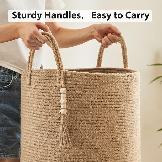 Jute Woven Rope Laundry Hamper, Tall Laundry Basket - Image 4