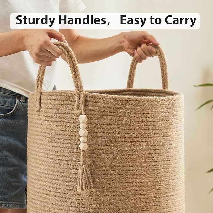 Jute Woven Rope Laundry Hamper, Tall Laundry Basket - Image 4