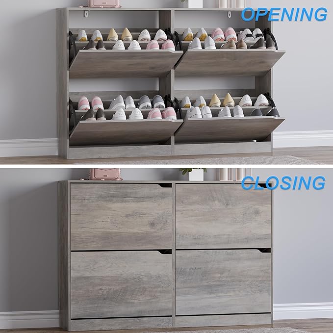 Shoe Cabinet with 4 Flip Drawers, Narrow Hidden Shoe Storage Cabinet, Slim - Image 5