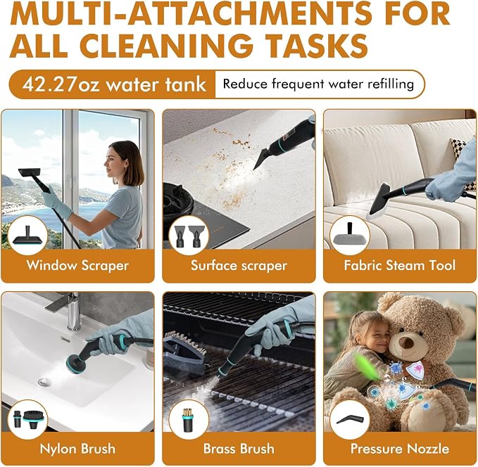 Handheld Steam Cleaner for Home, 15s Heat-Up 42.27oz Tank, 2500W Portable - Image 5