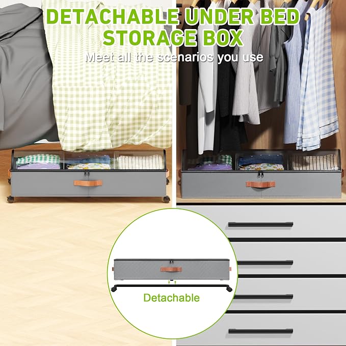 Under Bed Storage with Wheels, XXL 65L Under the bed storage Organizer Bins - Image 6