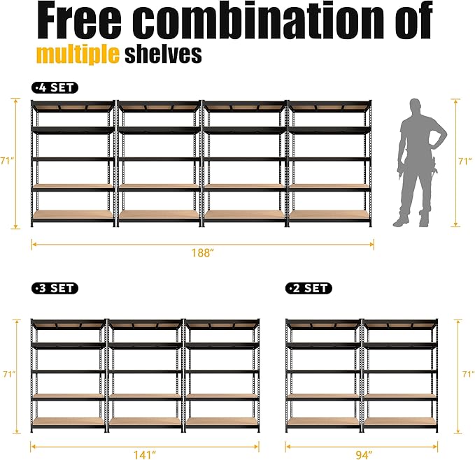 PrimeZone Heavy Duty Adjustable 5 Tier Garage Storage Shelves - Image 8