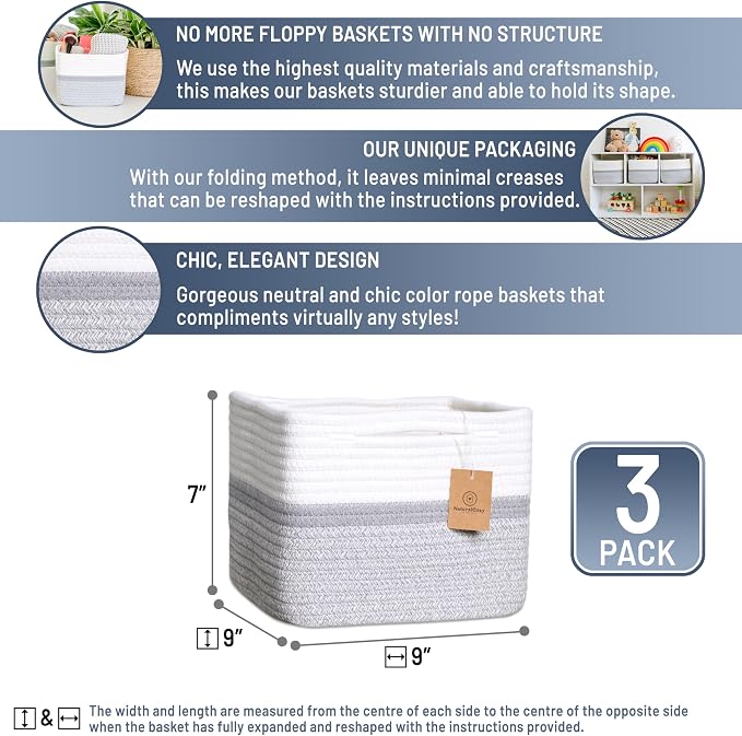 NaturalCozy Storage Cubes 9”x9”x7”Cotton Rope Woven Baskets - Image 2
