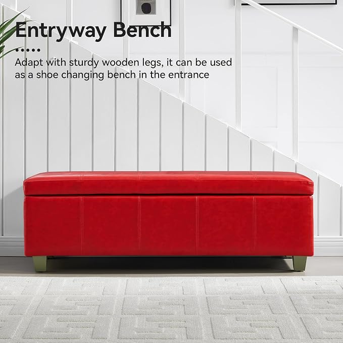 51" Faux Leather Storage Ottoman, Stitch Tufted Rectangle Upholstered End of - Image 6
