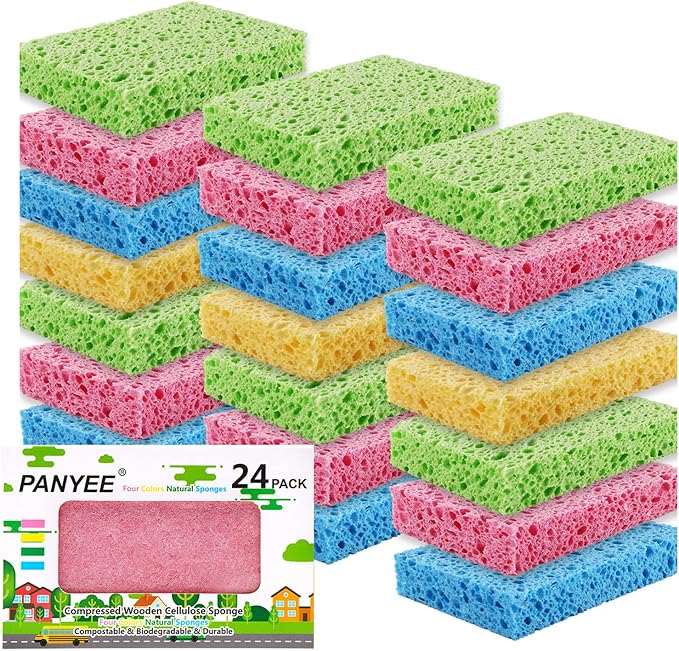 Compressed Cellulose Kitchen Sponges 24Pack, Non-Scratch Biodegradable Natural by PANYEE