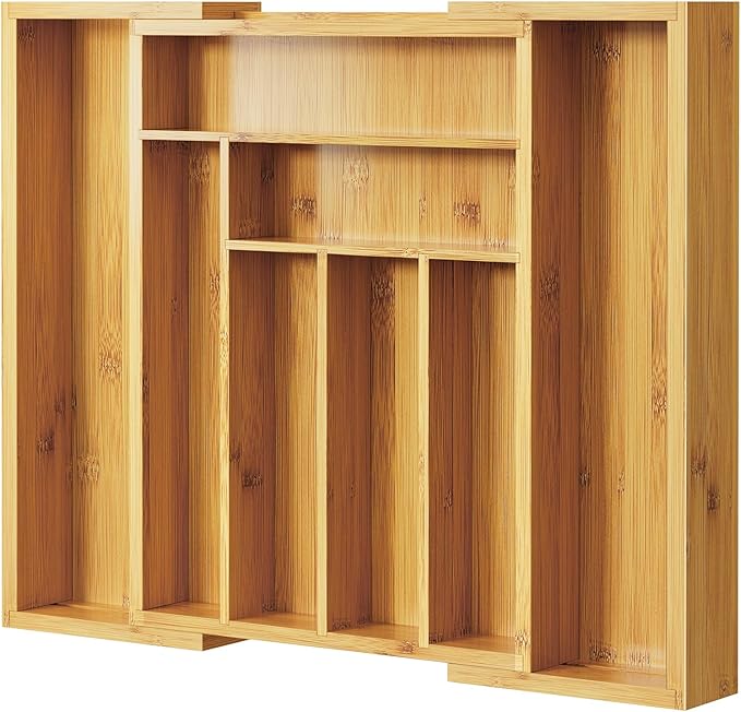 Pipishell Bamboo Silverware Organizer, Expandable Cutlery Tray, Utensil Drawer by Pipishell