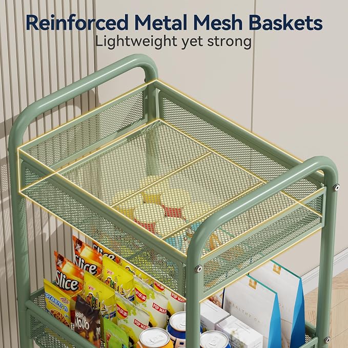 YASONIC 3 Tier Rolling Cart – Metal Utility Storage Cart