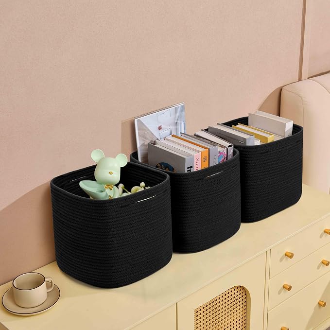 3 Pack Storage Cubes 11 Inch Cotton Rope Woven Baskets - Image 5
