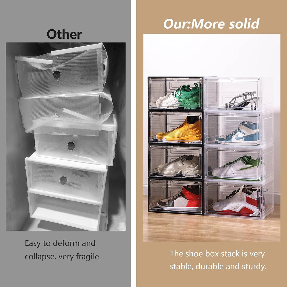 Attelite Large Shoe Boxes 6 Pack Drop Side Shoe Storage Container Stackable