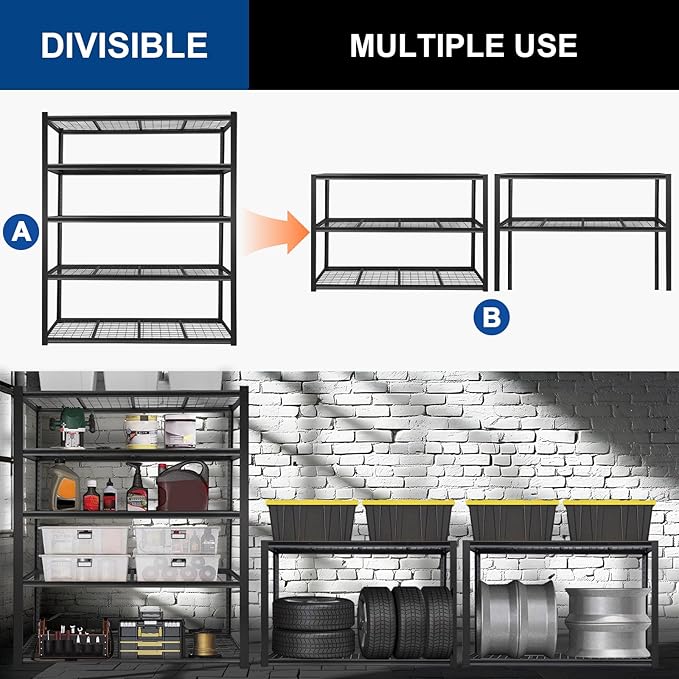 BILT HARD 60" W x 24" D Garage Shelving 3500 LBS, Heavy Duty 5-Tier Metal - Image 4