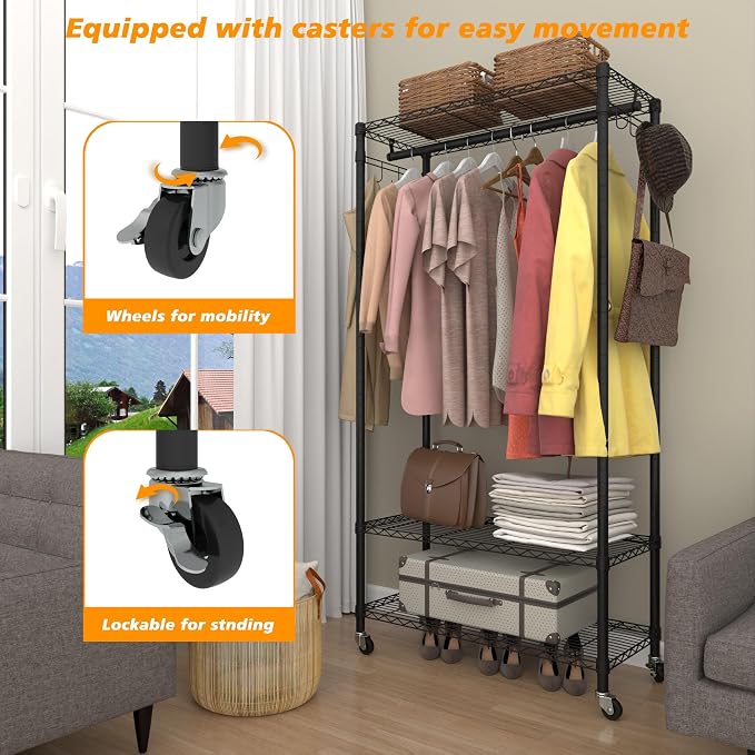 Rolling Portable Garment Rack, Freestanding Clothes Racks, Portable Closet - Image 4
