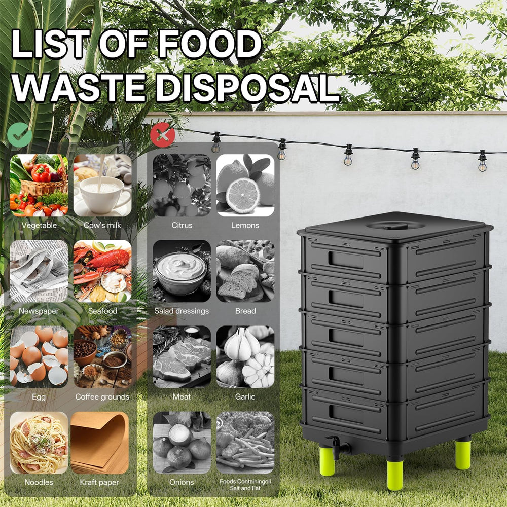 5-Layer Worm Compost Bin, 85L Worm Farm for Outdoor Composting