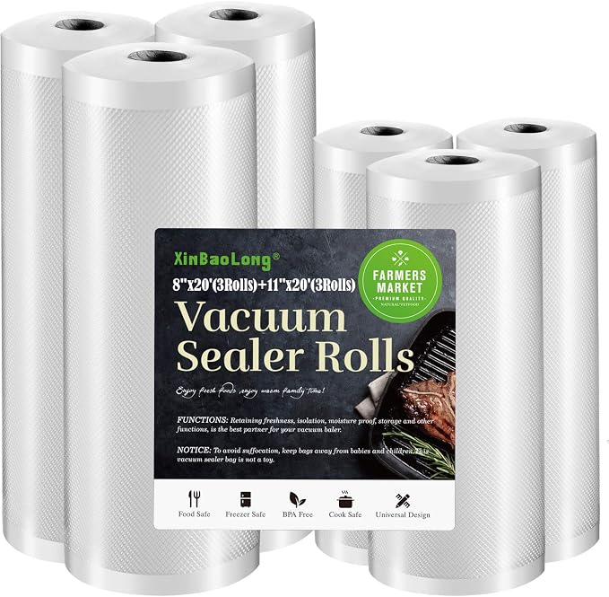 Vacuum Sealer Bags For Food, 6 Pack 3 Rolls11"x20' +3 Rolls 8"x20' Commercial by xinbaolong