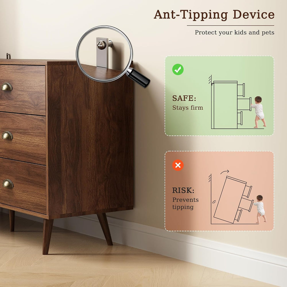 Walnut 6 Drawer Dresser for Bedroom, 47" Wood Dresser with Gold Handles.