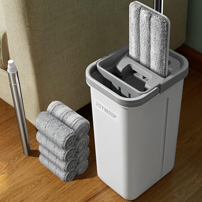 JOYMOOP Mop and Bucket with Wringer Set, Hands Free Flat Floor Mop and Bucket by JOYMOOP