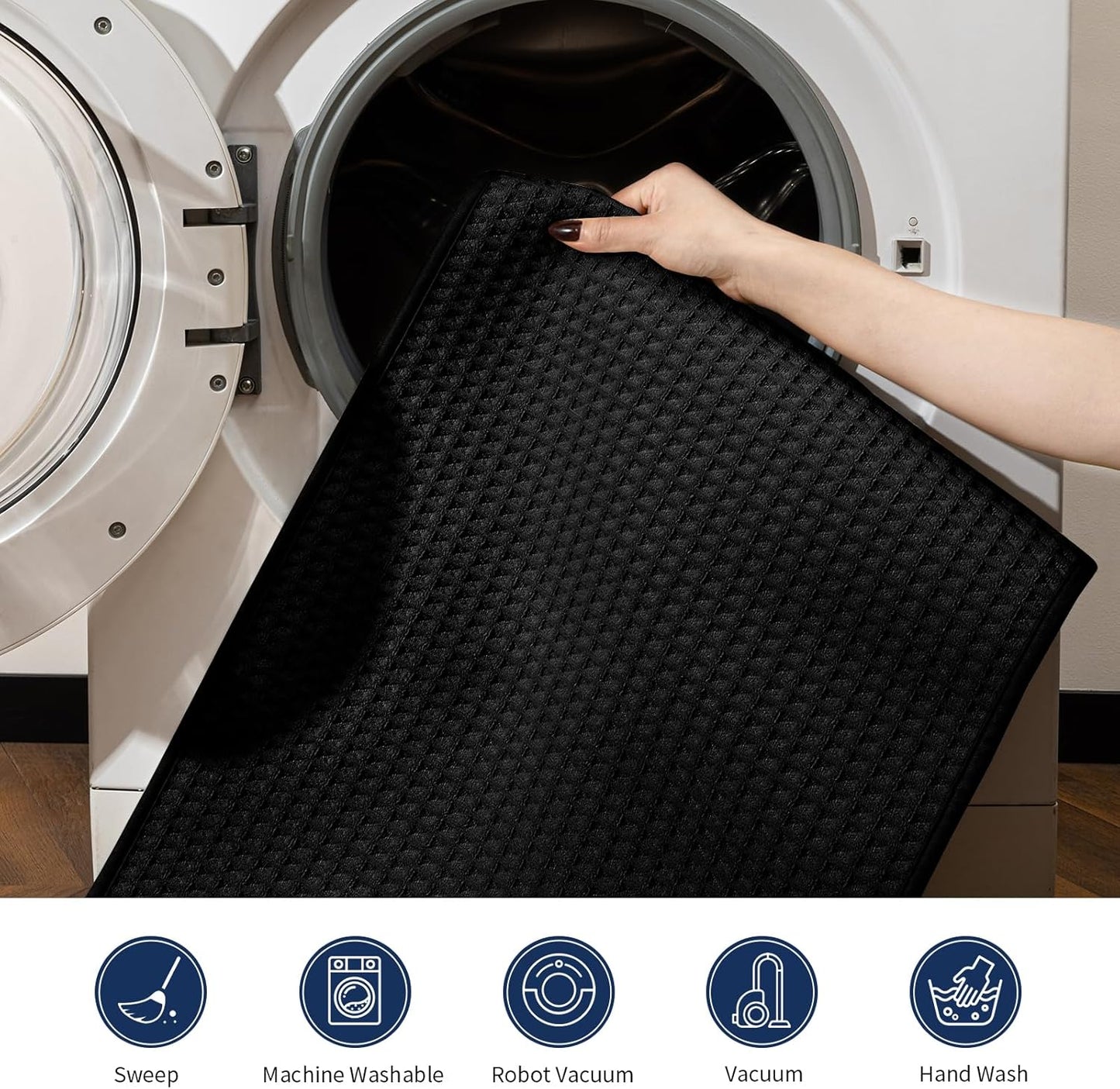 YIHOUSE Waffle Bath Mat Set, Ultra Soft & Absorbent Bathroom Rug Set, Non-Slip Rubber Backed, Quick Dry Shower Mat, Boho Farmhouse Bathroom Decor, Machine Washable, Black, 2 PCS