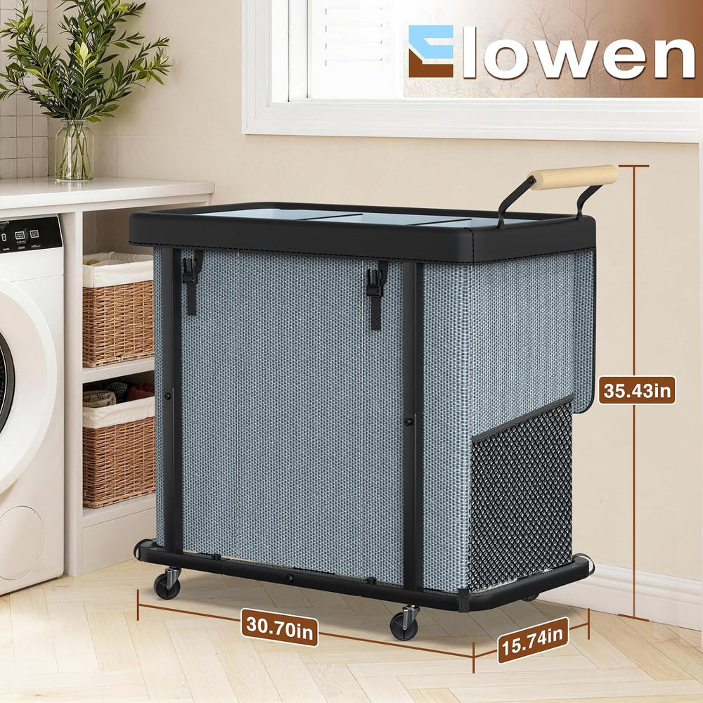 Rolling Laundry Hamper with Wheels, Laundry Hamper 3 Section with Lid Gray