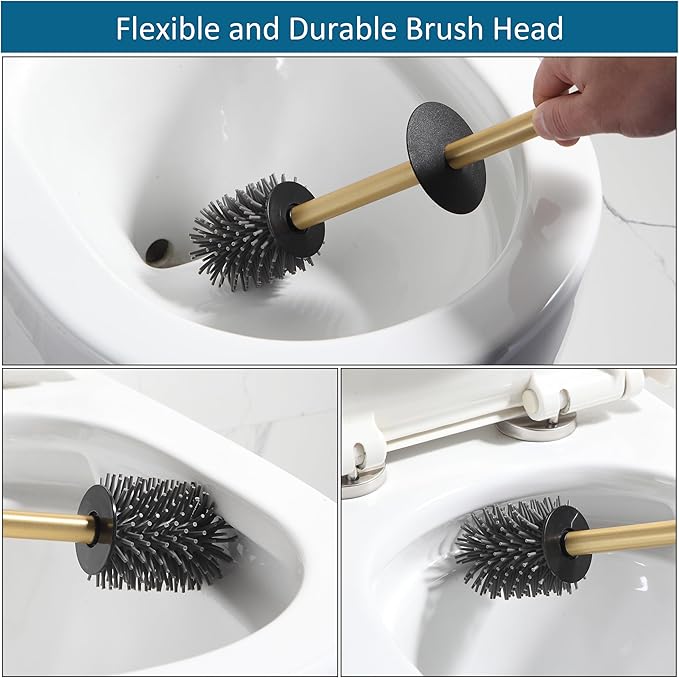 BVL Toilet Brush and Hoder Set Brushed Gold Freestanding - Image 3