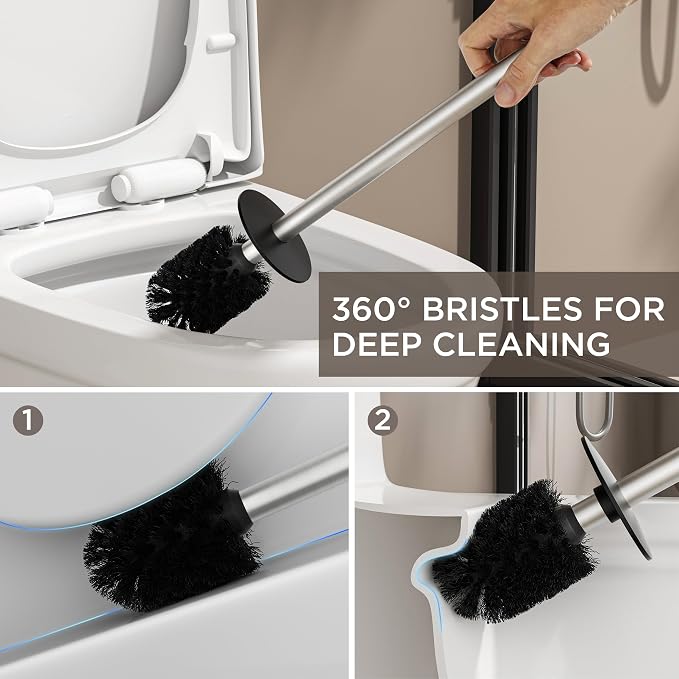 FORIOUS Toilet Brush and Holder Set, 304 Stainless Steel Heavy Duty Base and - Image 3