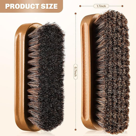 2 Pcs Horsehair Shine Shoes Brush Kit Polish Dauber Applicators Cleaning - Image 2