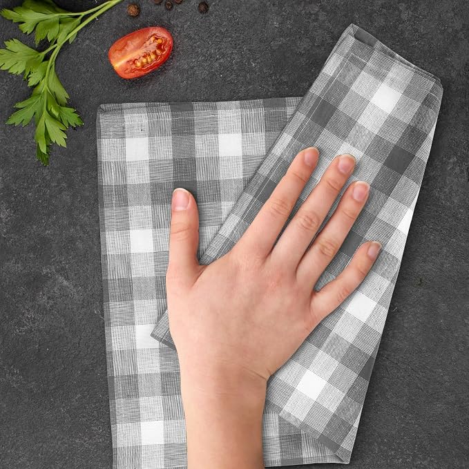 Kitchen Towels Set of 6 Grey/White Checks 20x30 Inches 100% Cotton Highly - Image 6