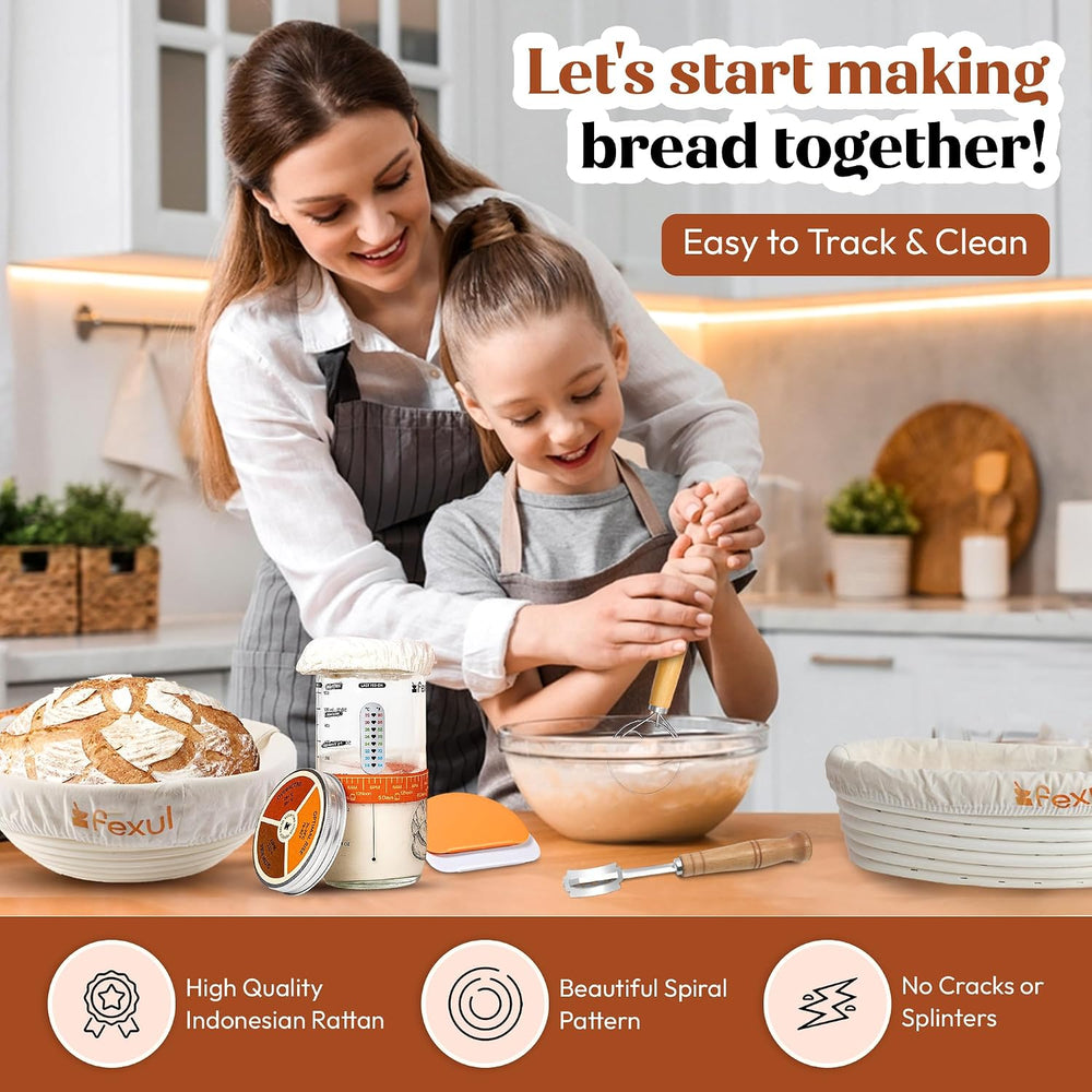 Sourdough Starter Kit with 9” Round & 10” Oval Banneton Bread Proofing Ba...