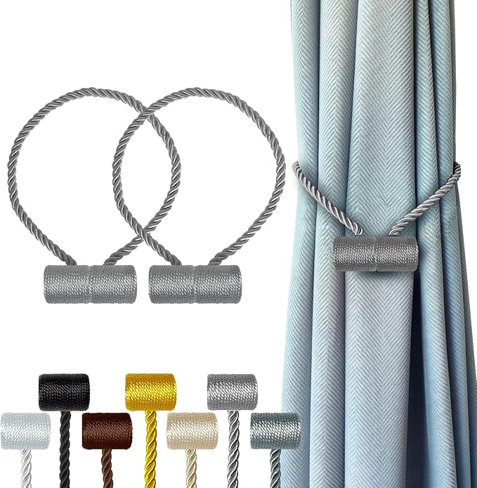 Hion Magnetic Curtain Tiebacks Grey 2pcs, Curtain Tiebacks Buckles Holdbacks by Hion