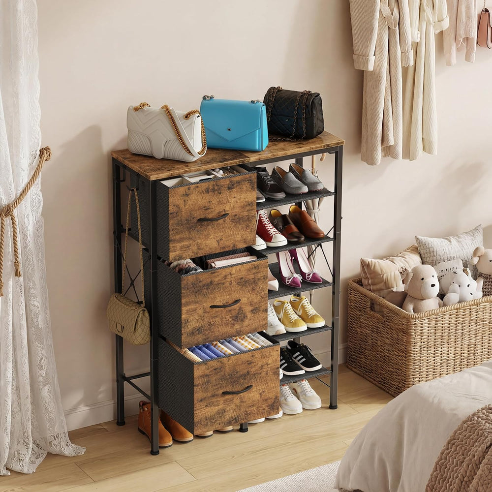 YAOHUOO Shoe Rack Organizer with 3 Fabric Drawers, 6 Tier Shoe Cabinet Storag...